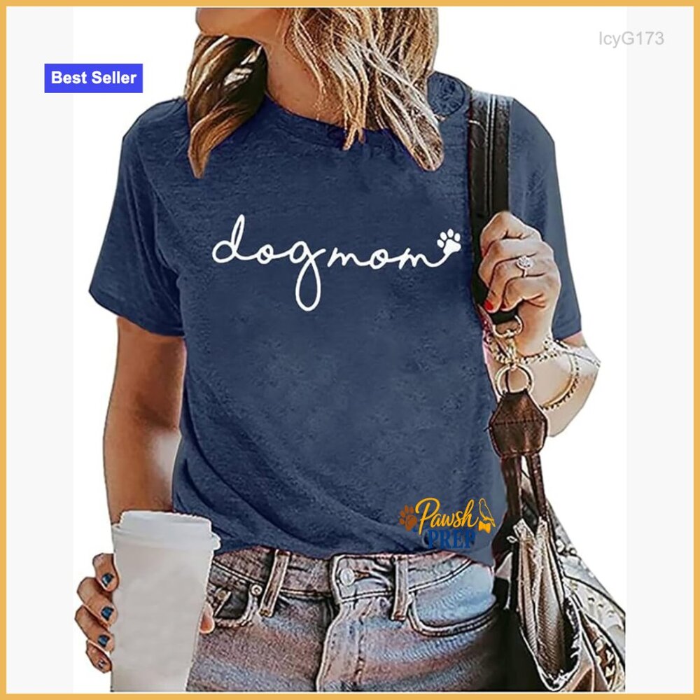 Women's Dog Mom Graphic Tee Loose Fit Short Sleeve Casual Cotton Blend Top